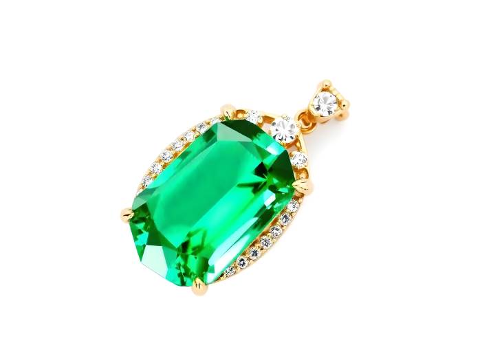 Radiant Green Emerald Gemstone with Diamond Pendant